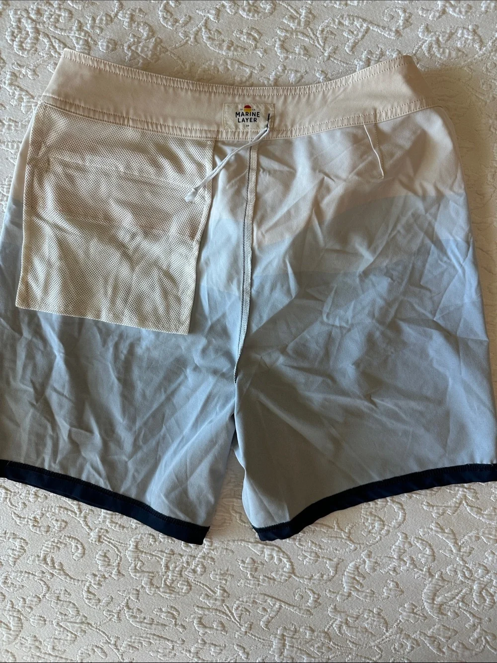 NWT Marine Layer Blue Wave 4-Way Stretch Board Shorts Size 30 Custom Patch